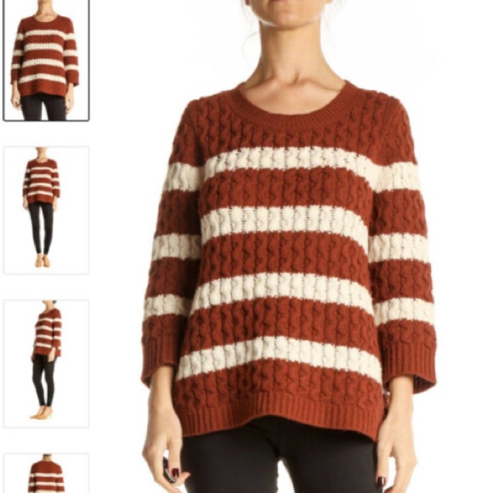 NWT J Crew Striped Crewneck Sweater, Brown Rust, Medium